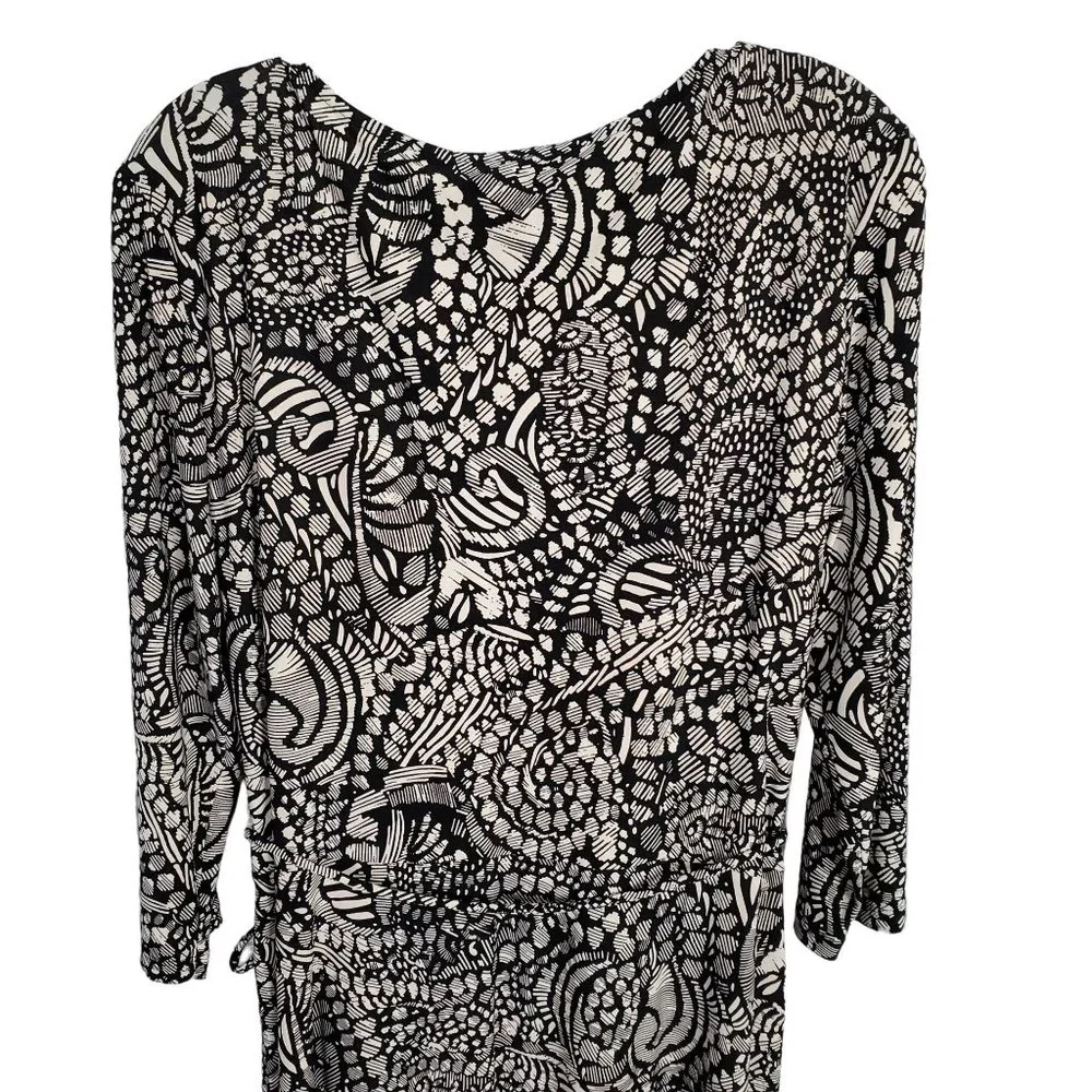Chaps NWT Size XL Dress Jersey Knit Midi Stretch Faux Wrap Belt Abstract Black - Picture 6 of 12